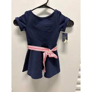 Polo Ralph Lauren Dress Toddler Girls 2T Navy Blue New Striped Sash Pocket Pony